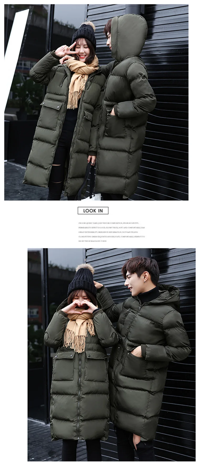 Couples Korean Slim men and women models over knee thickening long down jacket coat cotton men's cotton jacket winter Parkas