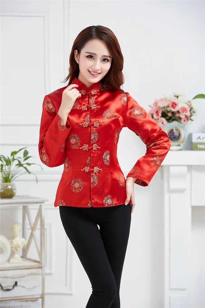 

Shanghai Story Dragon Embroidery Cheongsam Shirt Qipao Top Long Sleeve Chinese Traditional Top Blouse For women