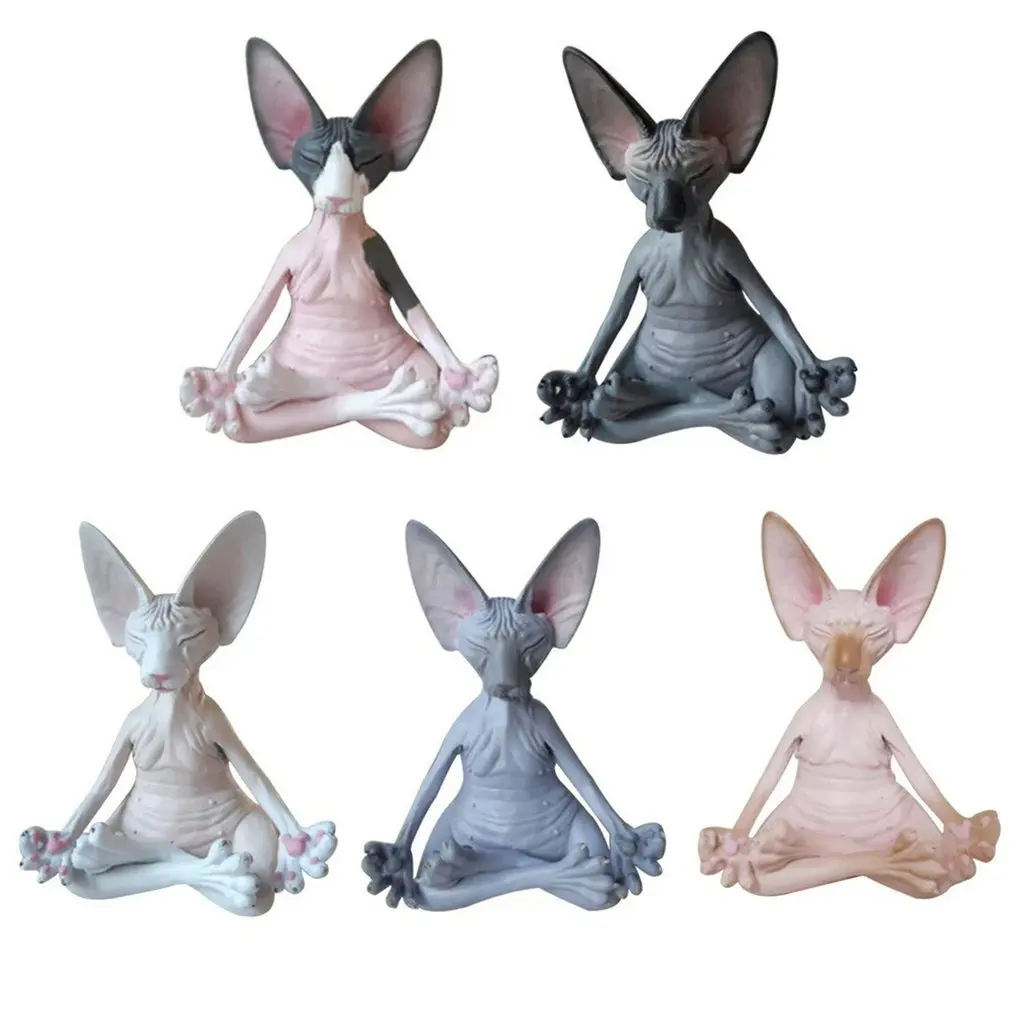 

1Pc Cat Figurine Sphynx Meditation Statue Cat Art Sculpture Animal Model Garden Figurines For Decoration Home Office Ornament