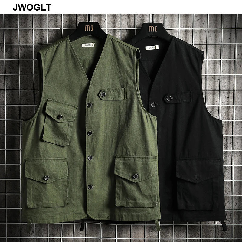 

New Autumn Multi-Pocket Vest Jacket Men's Casual Outerwear Button Sleeveless Jacket Male Clothes Cotton Waistcoat