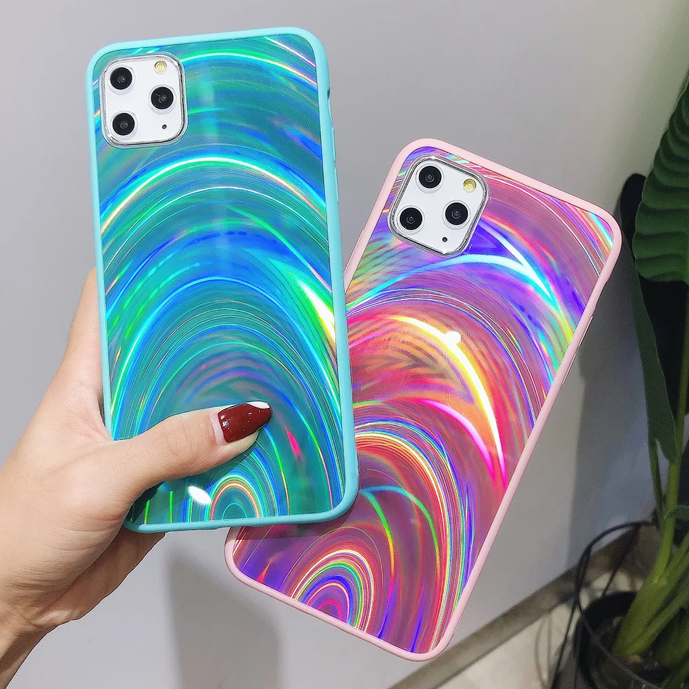 

Holographic Prism Laser Case for iPhone 12 Mini XR XS Max Cases 3D Rainbow Glitter Phone Cover for iPhone 11 Pro SE 2020 7 8 6S