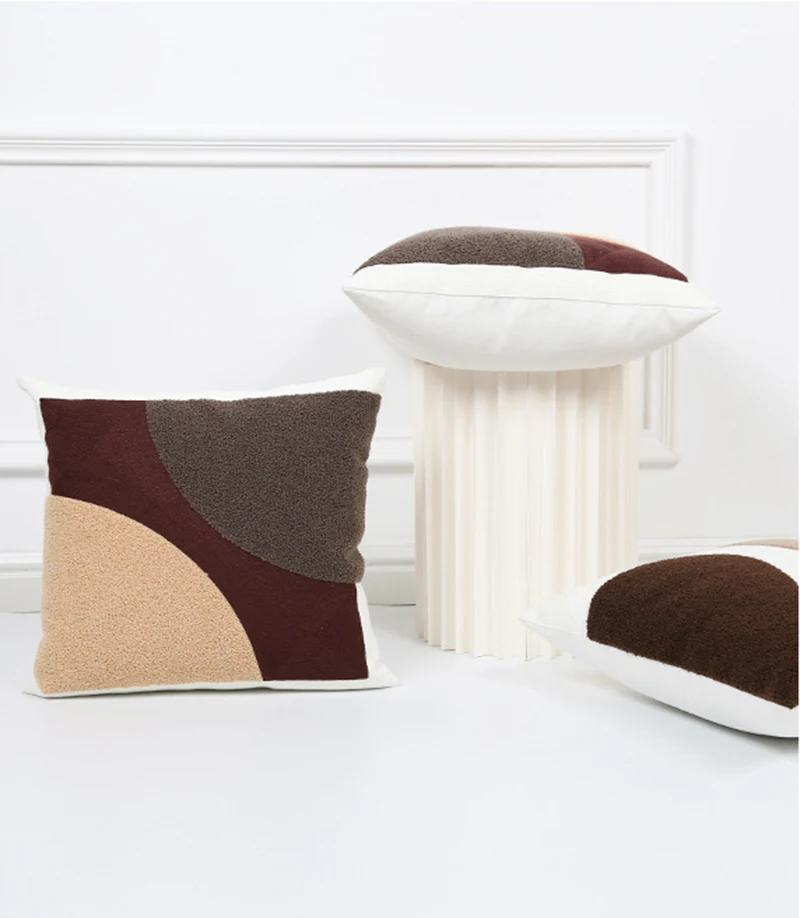 

Red-brown Geometric Towel Embroidered Cushion Cover 45X45cm Home Decorative Cushions for Sofa Bedside Car Decor Pillow Cover