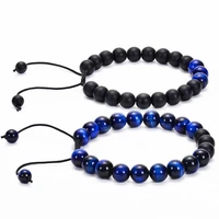 men women 8mm blue tiger eye stone beads bracelet braided rope adjustable black matte charm healing balance beads yoga bracelet