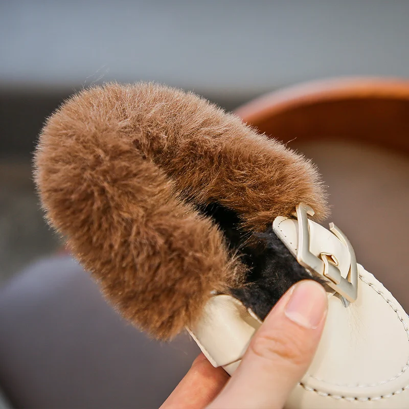 Зимние ботинки Новый дизайн Плюшевая бархатная кожаная обувь Chaussure Enfant Вечерняя