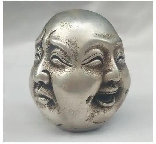 Статуэтка из белого медного металла тибетское серебро 4 лица голова будды