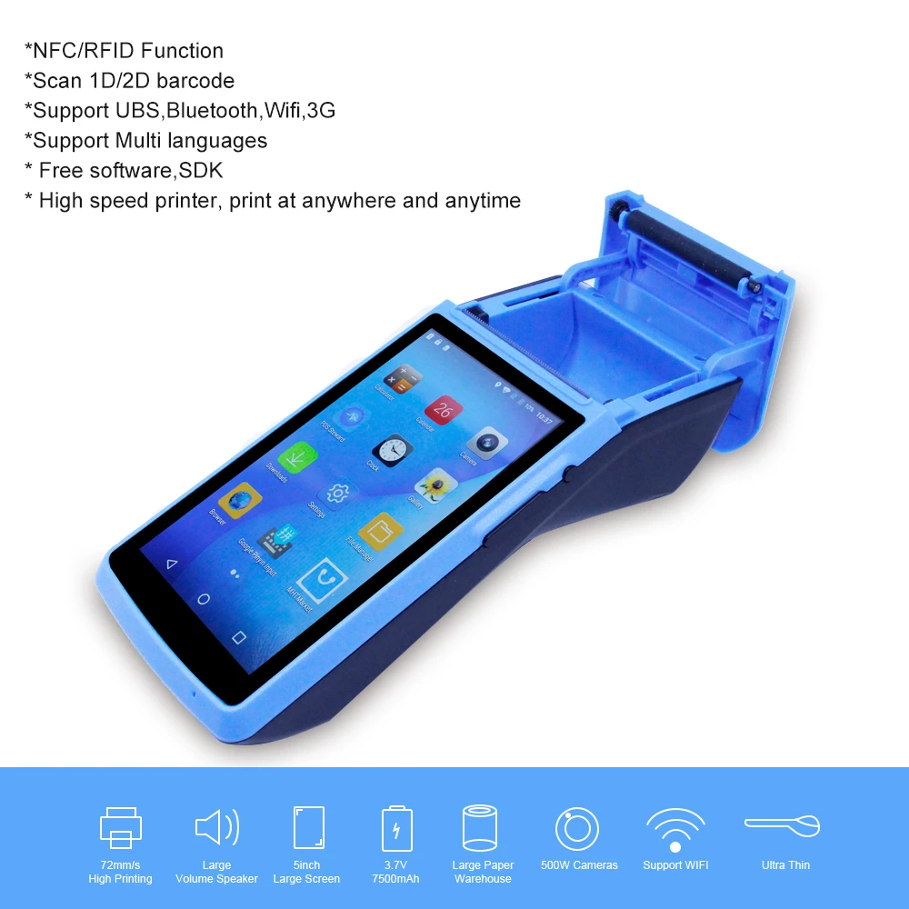 Веху 3g сети WI-FI Bluetooth pos терминал Встроенный 80 мм 3-дюймовый мобильный чековый и этикеток Принтер для заказа он-лайн оплата наличными