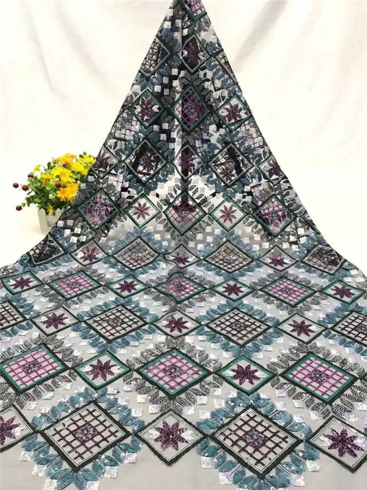 

2020Latest sequince Lace Fabric Luxury tulle Lace Fabric High Quality African lace Fabric For Evening Dresses purple