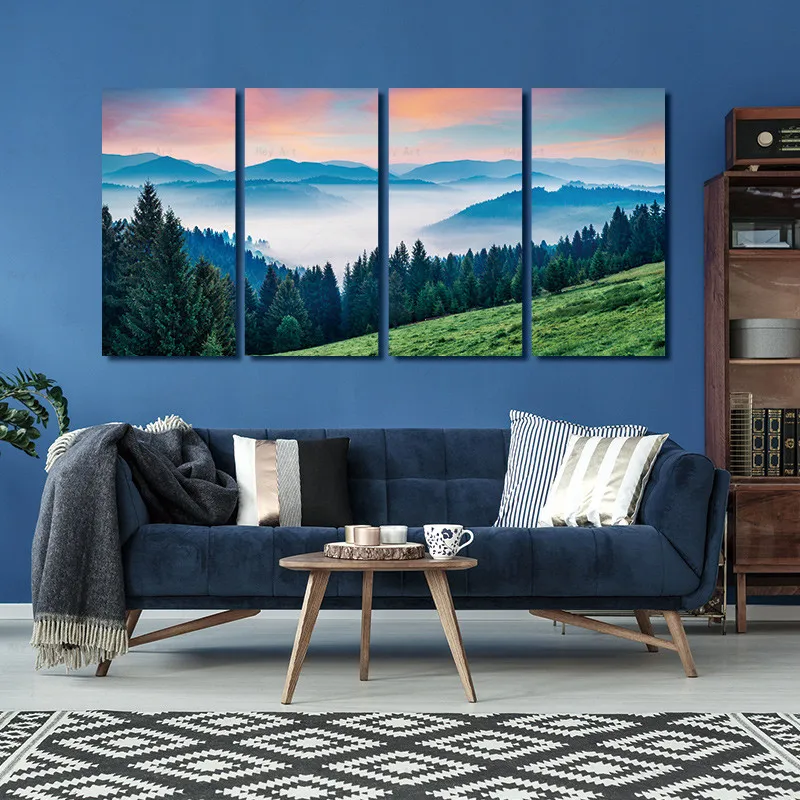 

Landscape Picture Wall Art 4 piece Canvas Painting Forest Mountain Lake Posters and Prints Artwork for Living Room Home Decor