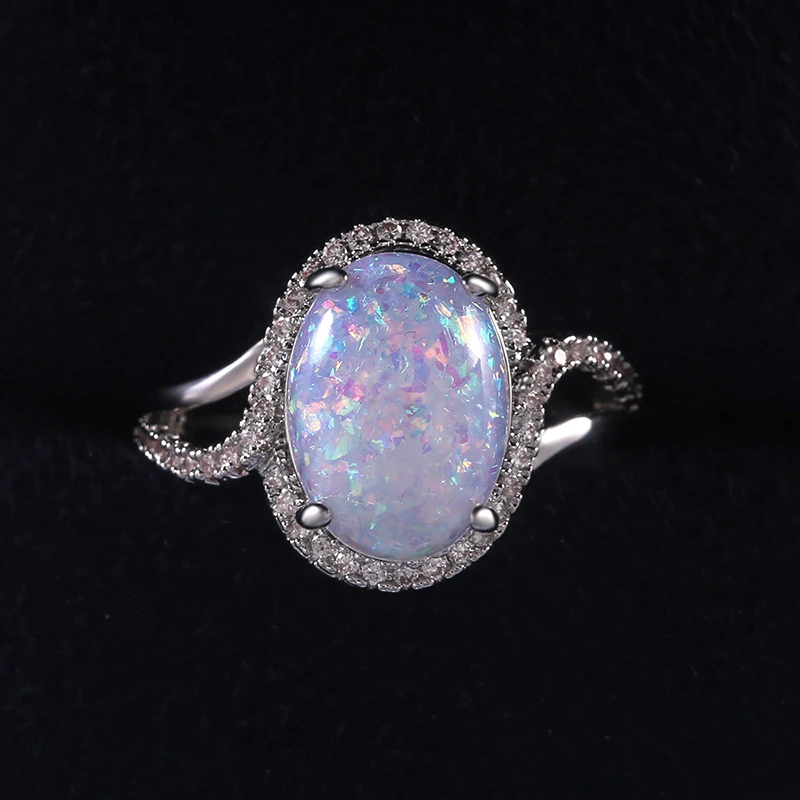 

Exquisite Fashion Big Oval Opals Rings For Women White CZ Stone Micro Paved Boho Banquet Jewelry Cocktail Ring Female Best Gift
