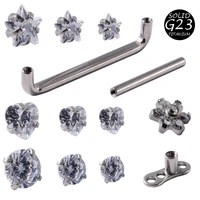 1pc g23 titanium christina vertical hood piercings cz gem dermal anchor crystal flower straight barbell jewelry piercing 1 6mm