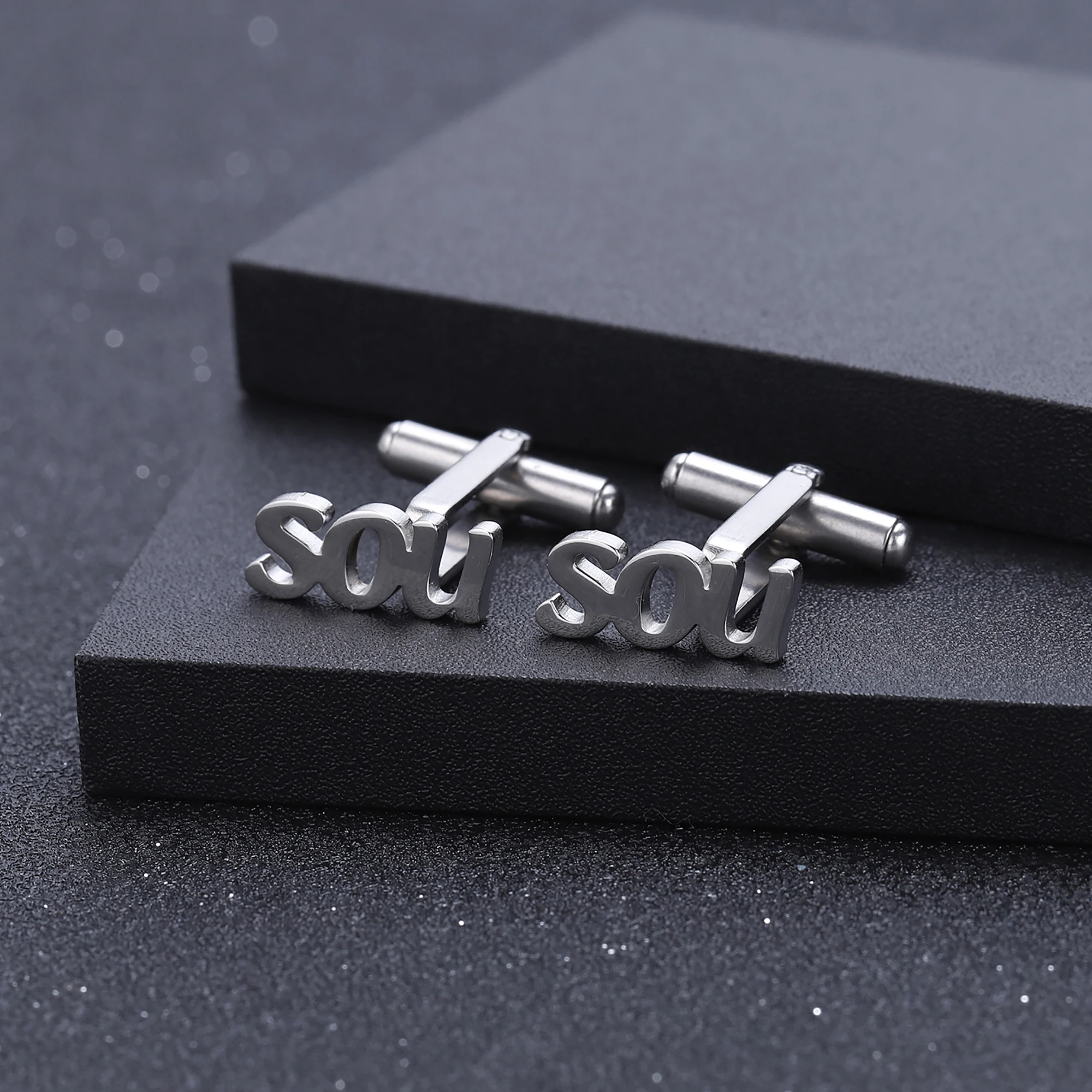 

Customized 925 silver Cufflinks Memorial Gift Personalized Mens Shirt Cuff Buttons Engraved Name Cufflink For Father Boyfriend