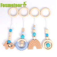 fosmeteor 4pc cotton thread ring teether wooden pram pacifier clip chain mobile rattle stroller toys baby bed bell around gift