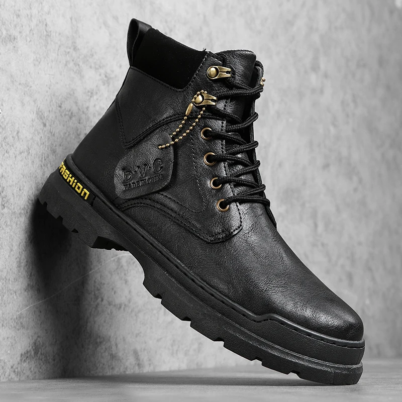 Ботинки мужские из ПУ кожи повседневные Нескользящие износостойкие плоская