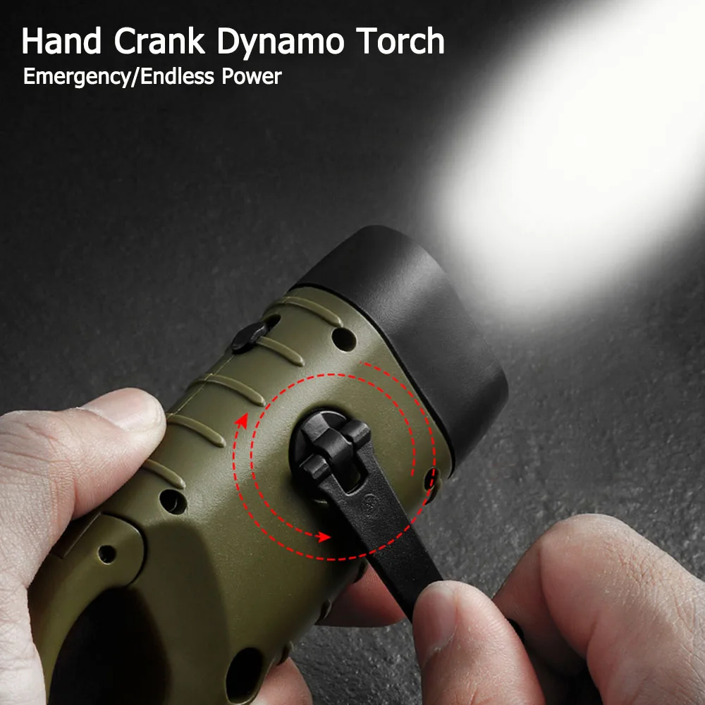 

Portable Hand Crank Dynamo Torch Lantern Solar Charging Powerful Flashlight Led Rechargeable For Self defense Emergency Camping