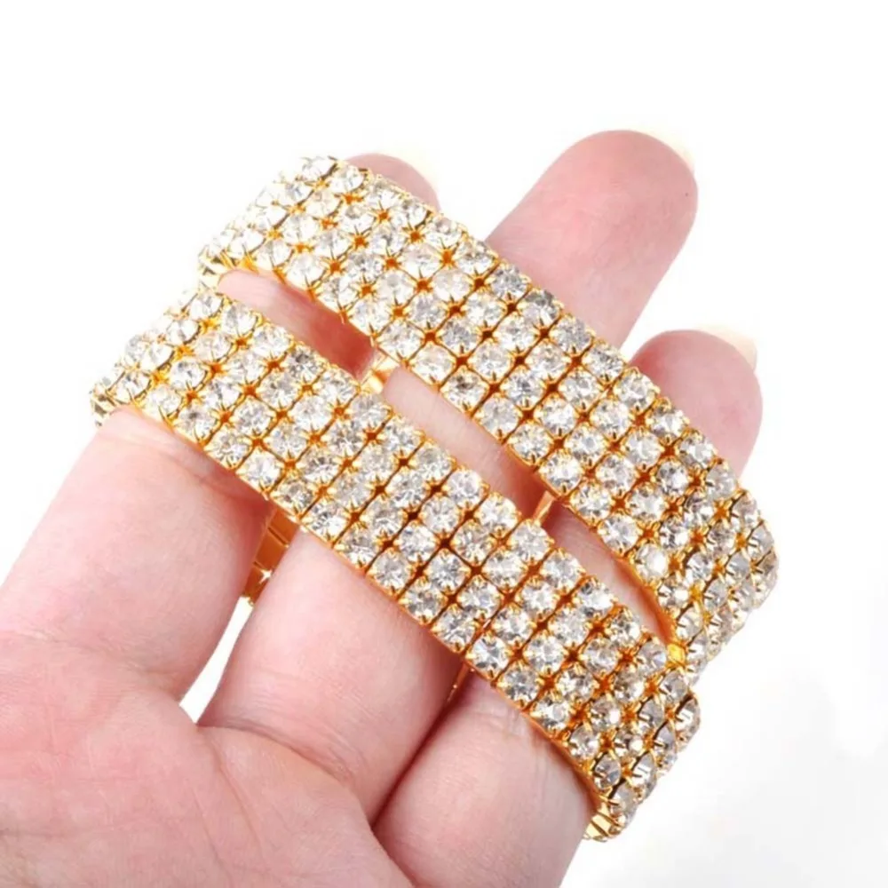 Imixlot Горячая Мода 4/5/8 со стразами в ряд Свадебные Браслет Bling Для женщин ювелирные изделия