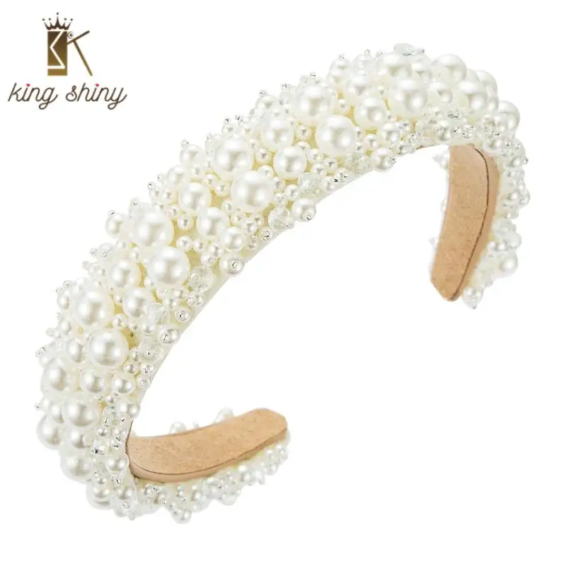 

2021 Baroque Full Simulated Pearl Headband for Woman Elegangt Shiny Crystal Beaded Hairband Girls Wedding Party Hair Accessories