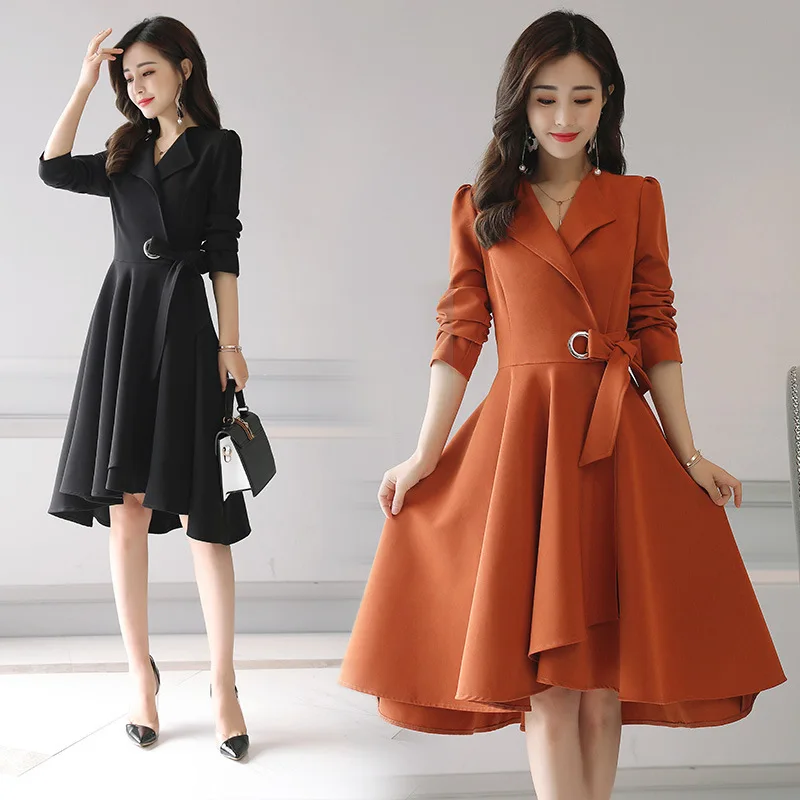 Elegant Long Trench Coat for Women Spring Autumn Outerwear Slim Women's Windbreaker Skirt Shape Coats With Belt YQ105 | Женская