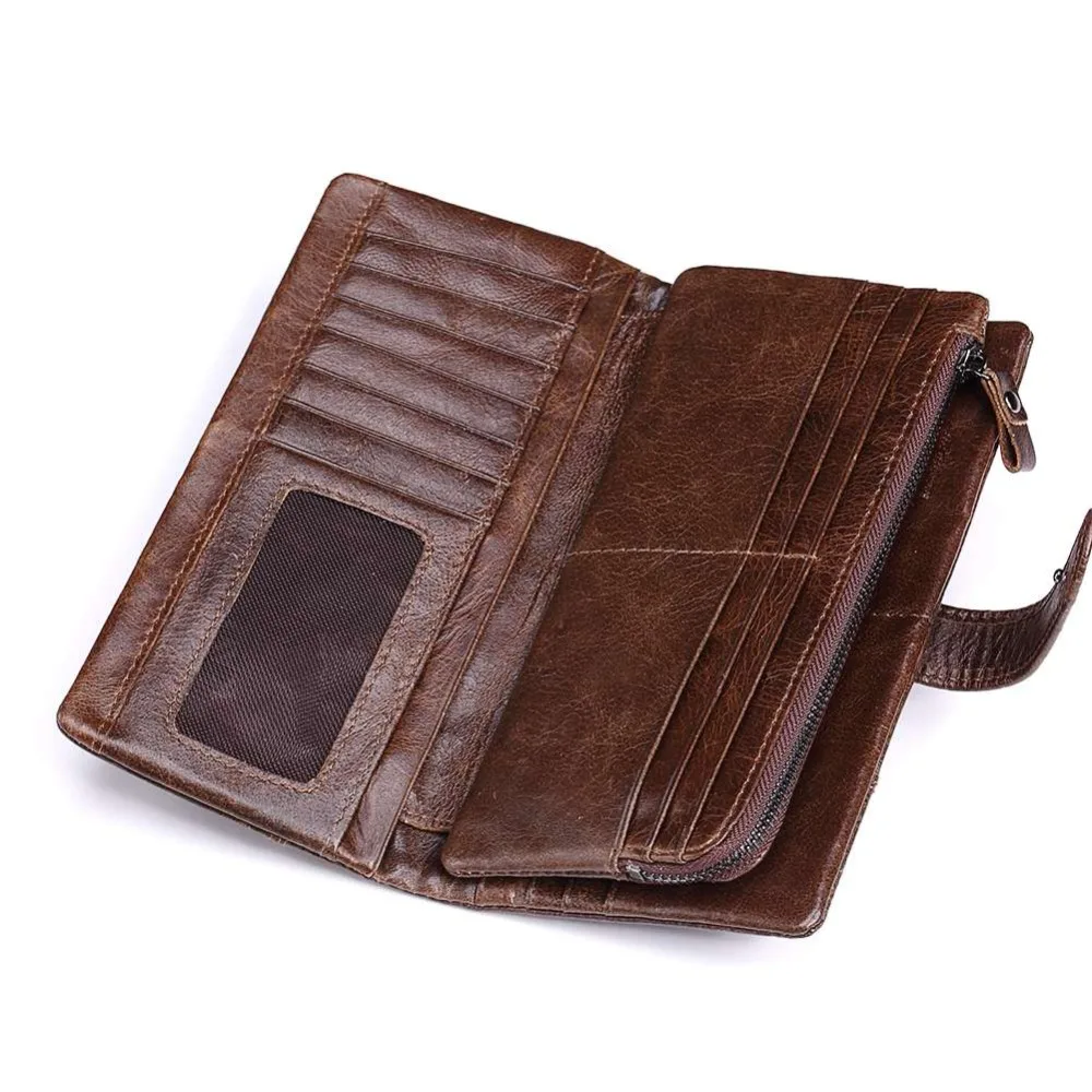 KAVIS Luxury Brand 100% Genuine Cowhide Leather Portomonee Vintage Walet Male Wallet Men Long Clutch with Coin Purse Pocket Rfid | Багаж и
