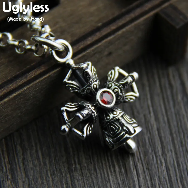 

Uglyless Thai Silver Real 925 Sterling Silver Buddhism Vajra Pendant Necklace NO Chain Designer Cross Bell Jewelry Unisex Bijoux