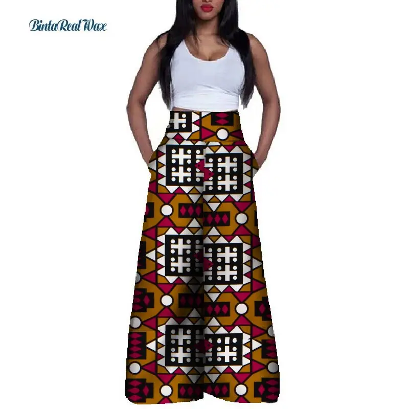 Модные женские брюки с Африканским принтом высокой талией Bazin Rich 100% хлопок
