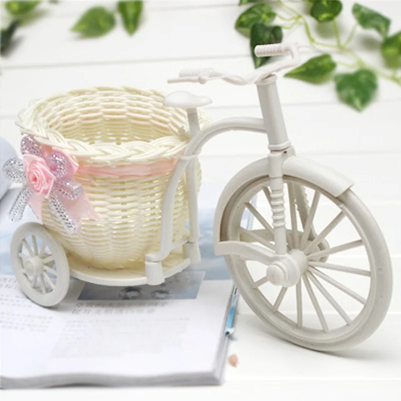 

Rattan Craft Desk Accessories Tricycle Home Decor Small Flower Pot Christmas Figurines Miniatures Room Decoration Crafts Garden