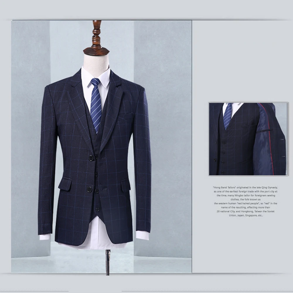 Костюм Homme Mariage Luxe в мелкую клетку Нарядные Костюмы для свадьбы мужские Бизнес