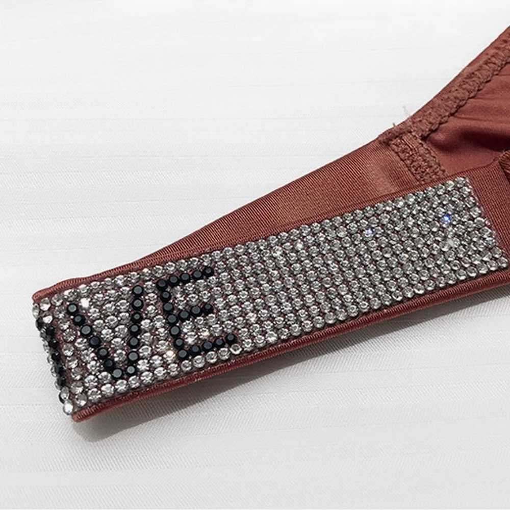 

2021 New Letter Rhinestone Sexy Underwear Fitness Sports Hip Lifting Satin Panties Thong Low Waist Seamless Briefs Lingerie