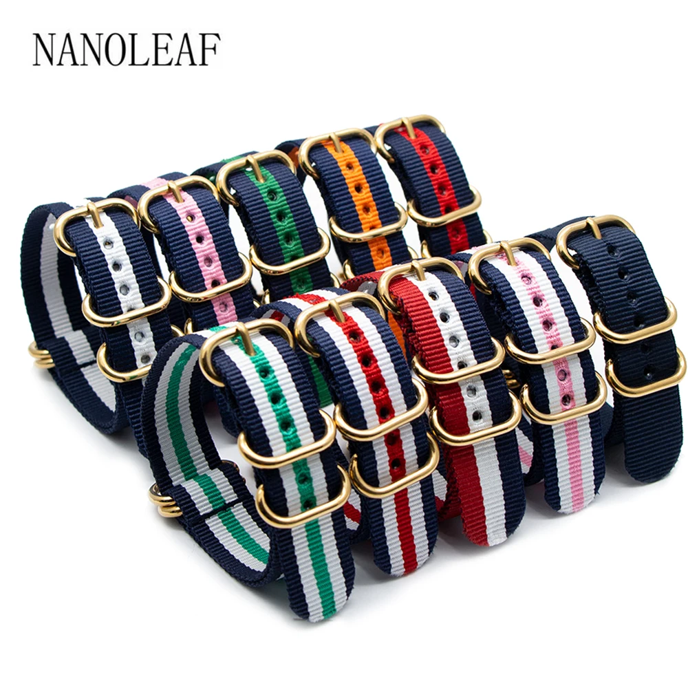 

18 20 22 24MM Simple Nylon Strap Unisex Wristband NATO Leisure Sports Wristband Stainless Steel Electroplated Gold Pin Buckle