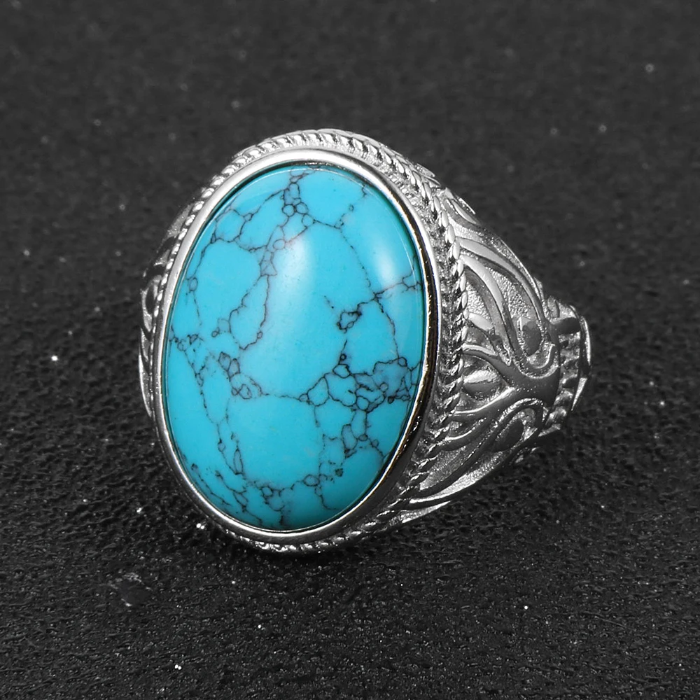 Женское и мужское кольцо из бирюзы с натуральным камнем тигровым глазом синие