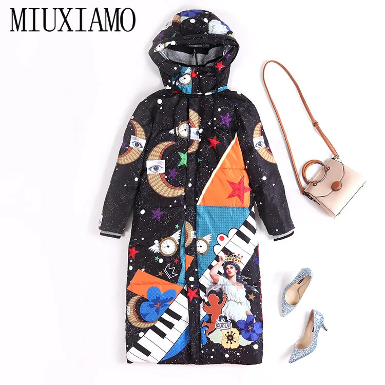 Зимнее пальто MIUXIMAO 2020 Свободное с принтом пианино элегантное Модное теплое