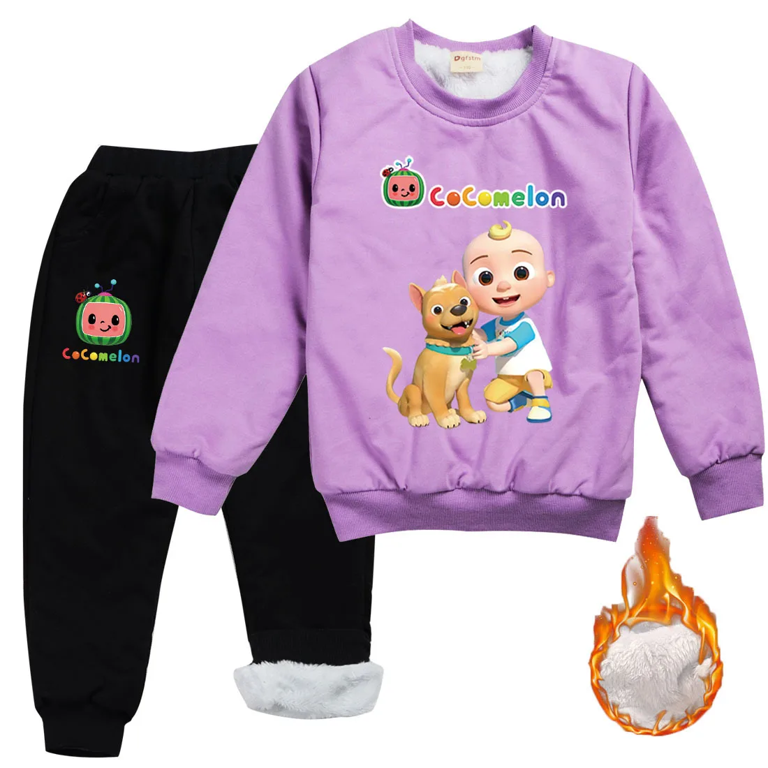 

2021 New Children's Clothing Baby Girls Cocomelon Sweatshirts Kids Winter Velvet Thickening Boys Cartoon Hoodie Pants 2pcs Sets