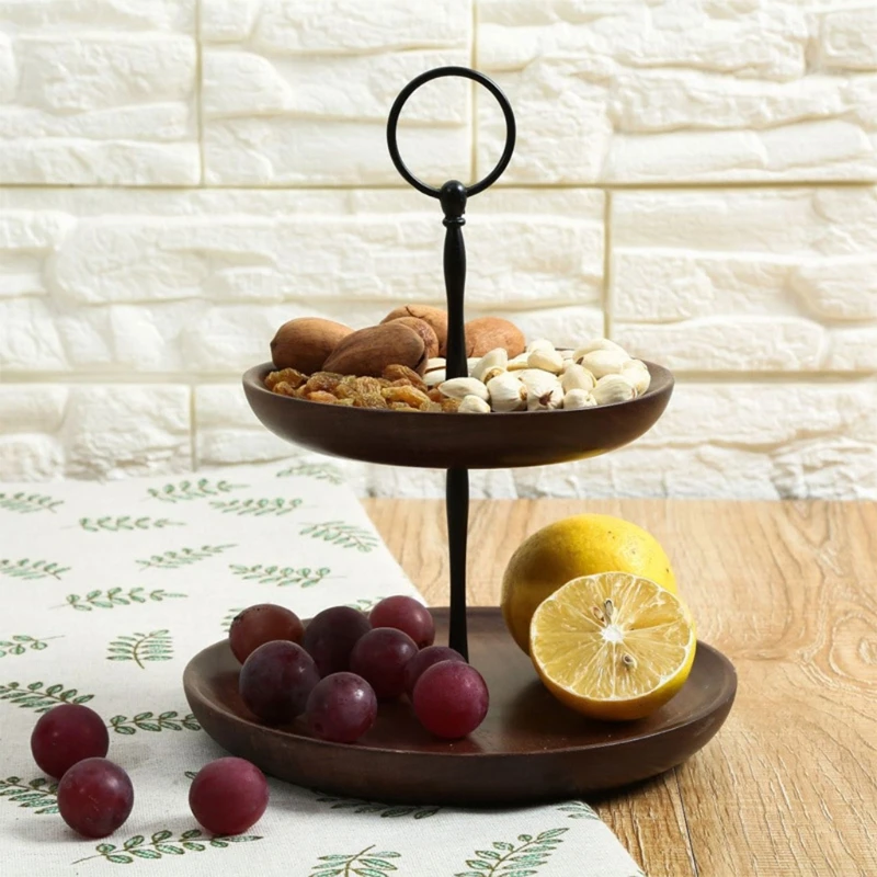 

Round Wooden Double Layer Cake Stand Holder Dessert Table Tray Cupcake Display Rack Birthday Wedding Party Decoration
