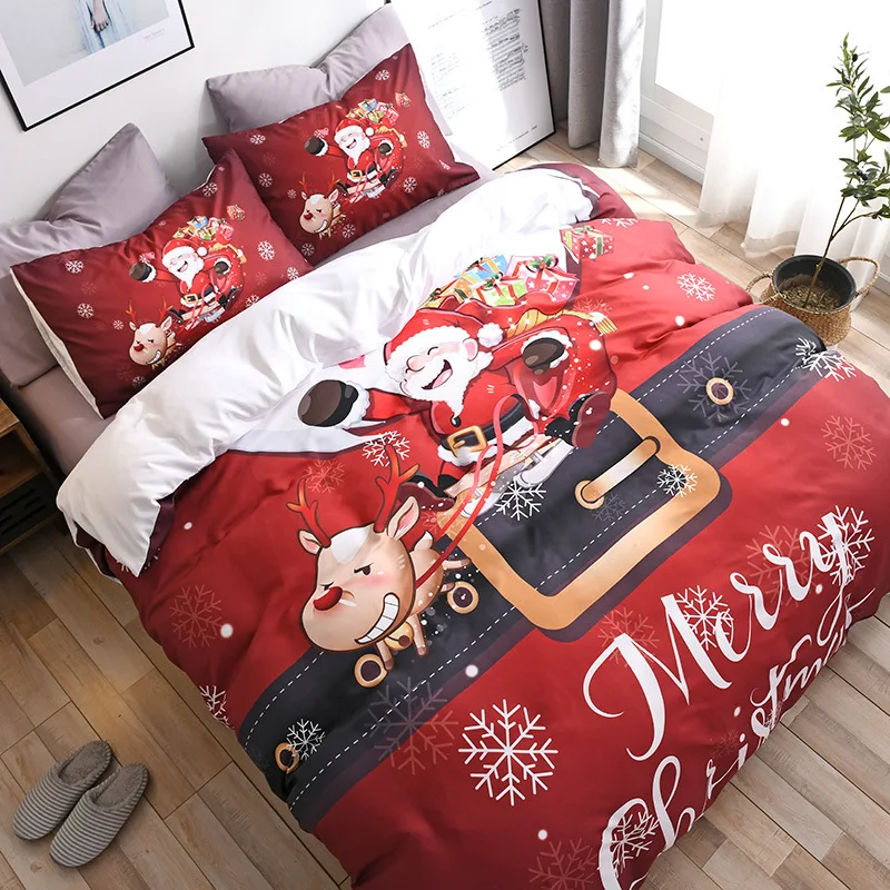 

Christmas Duvet Cover Sets Christmas Joy Santa Claus Happy Gift 3D Digital Bed Three-Pics Quilt Cover Bed Duvet Quilt Cover Set