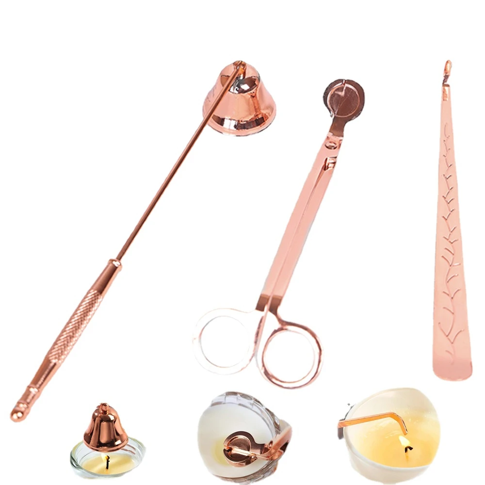 

3 Pcs/set Candle Accessories Set Stainless Steel Wick Trimmers Smokeless Candle Wick Bell Snuffer Home Hand Put Off Tool Kit