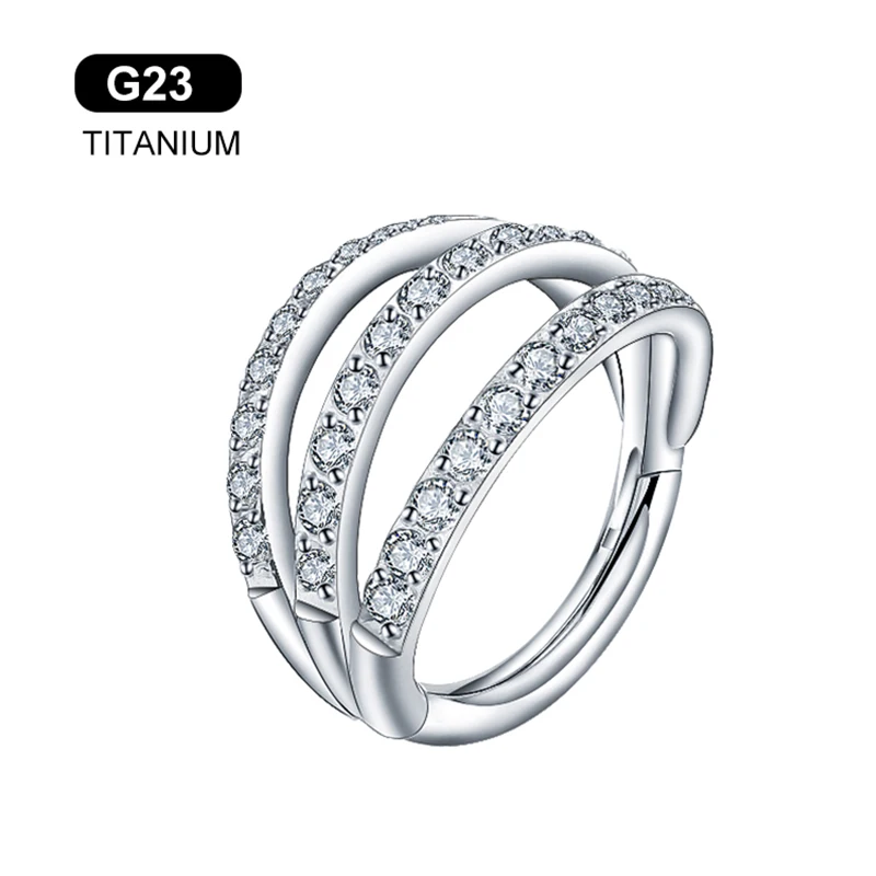 Титановое кольцо для носа G23 многослойная Ушная хрящ Серьга-гвоздик с фианитом