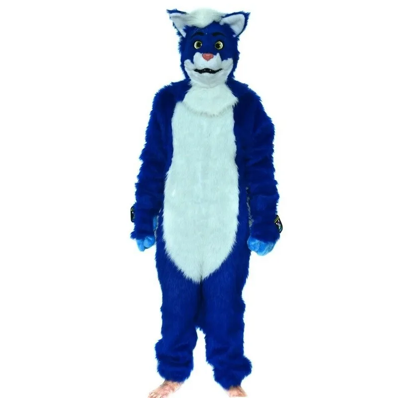 Смогите перемещать рот синий кот талисман костюм Fursuit Косплей Животное Хэллоуин