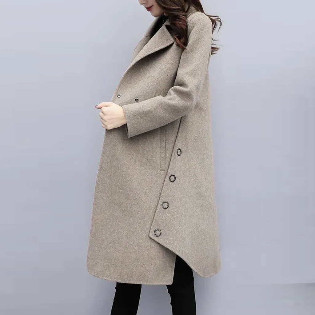 Women Outerwear Overcoat Autumn Winter Jacket New Fashion Long Woolen Coat Women Long Sleeve Slim Solid Female Wool Coats#108