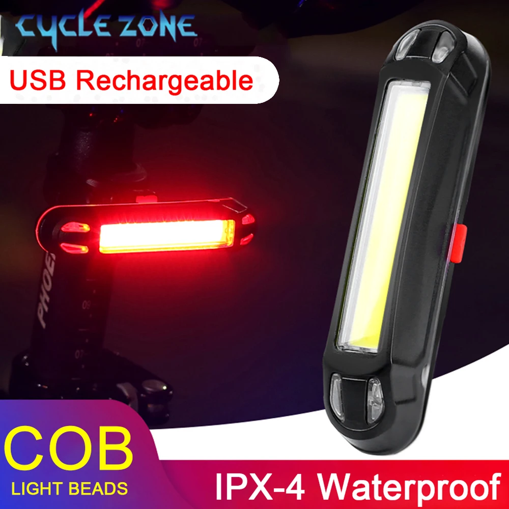 Bicycle Rear Light Waterproof USB Rechargeable IPX-4 LED Safety Warning Lamp Bike Flashing Accessories Cycling Taillight Lights