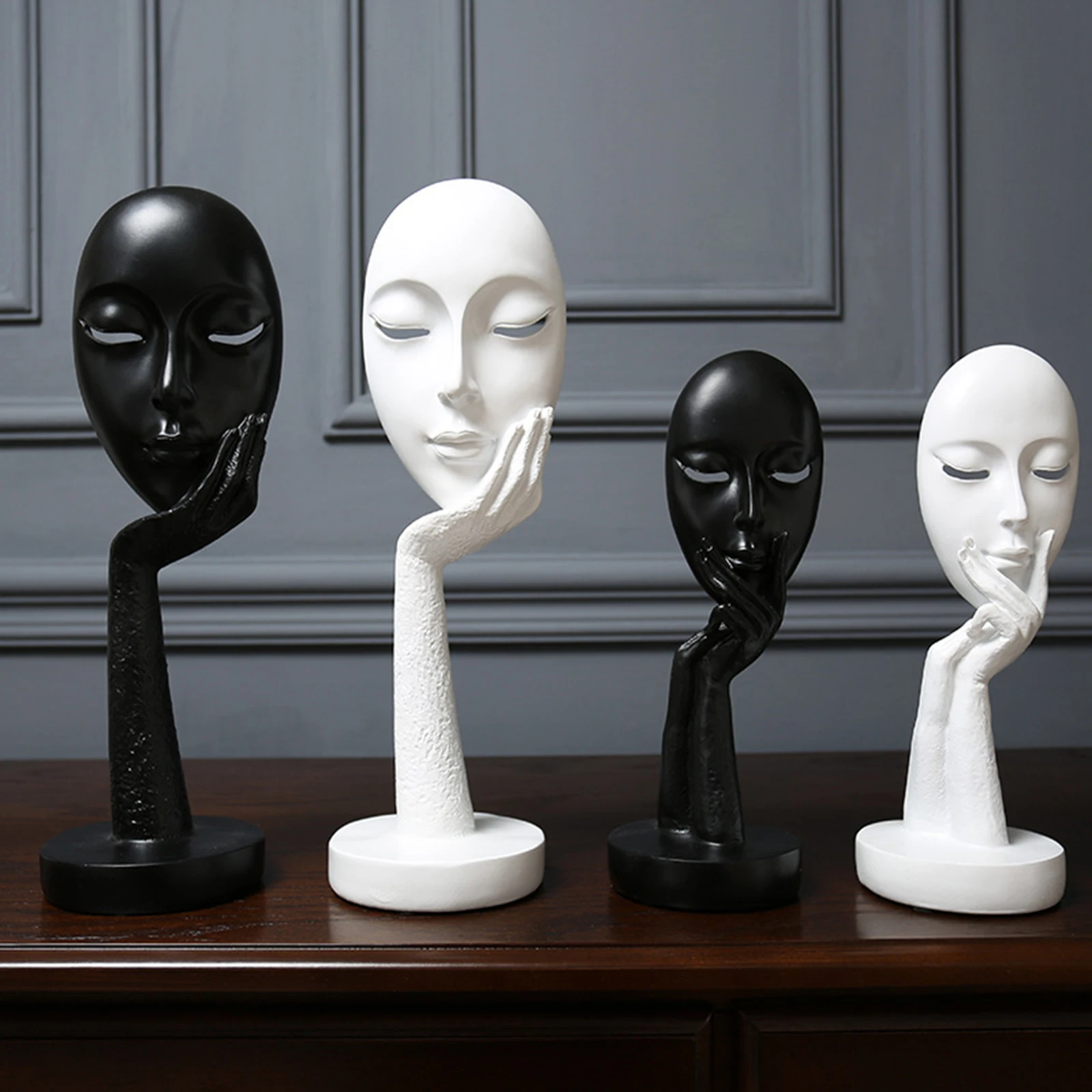 

European Style Woman Face On Hand Resin Sculptures Figurine Living Room TV Porch Cabinet Home Office Decoration Statue FU