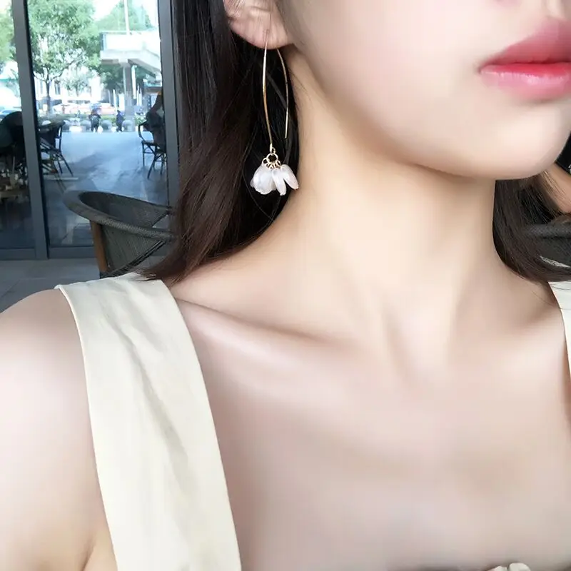 

YAOLOGE New Korea Design Metal Gold Geometric Irregular Circle Natural Freshwater Pearl Long Drop Earrings For Women Girl Gift