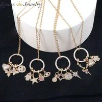 5pcs new sparking micro pave drop chocker cz charms link chain thin cz stone pendant necklace women jewelry