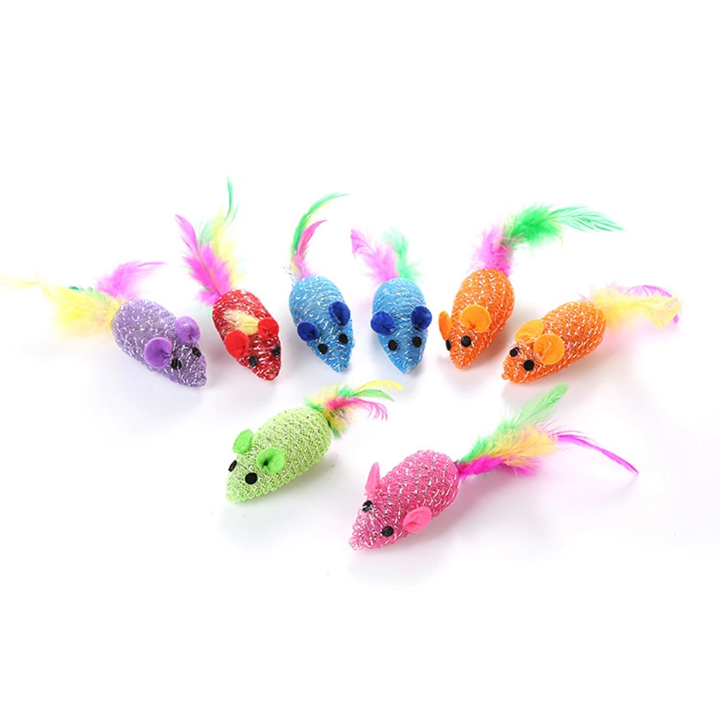 

12PCS Rat Cat Toys Interactive Mice Anti-bite Cat Toys Chase Toys Colorful Fake Feather Toy for Cat Funny Training Toys