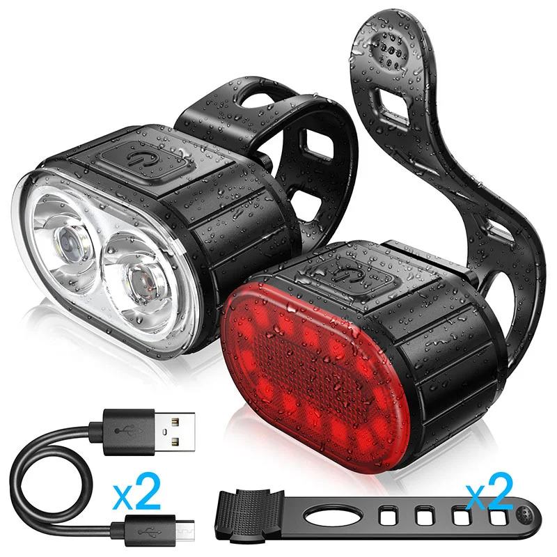 2021 LED Bicycle Lights Set USB Rearchargeable Bike Front Rear Light MTB 4 Modes Headlight + 6 Taillight Cycling | Спорт и