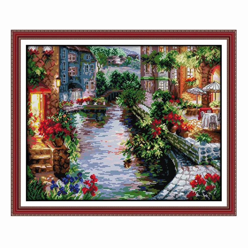

Needlework DIY Cross Stitch Sets Water Front 11CT Embroidery Kits Precise Printed Canvas Patterns Counted Home Wall Decorate New