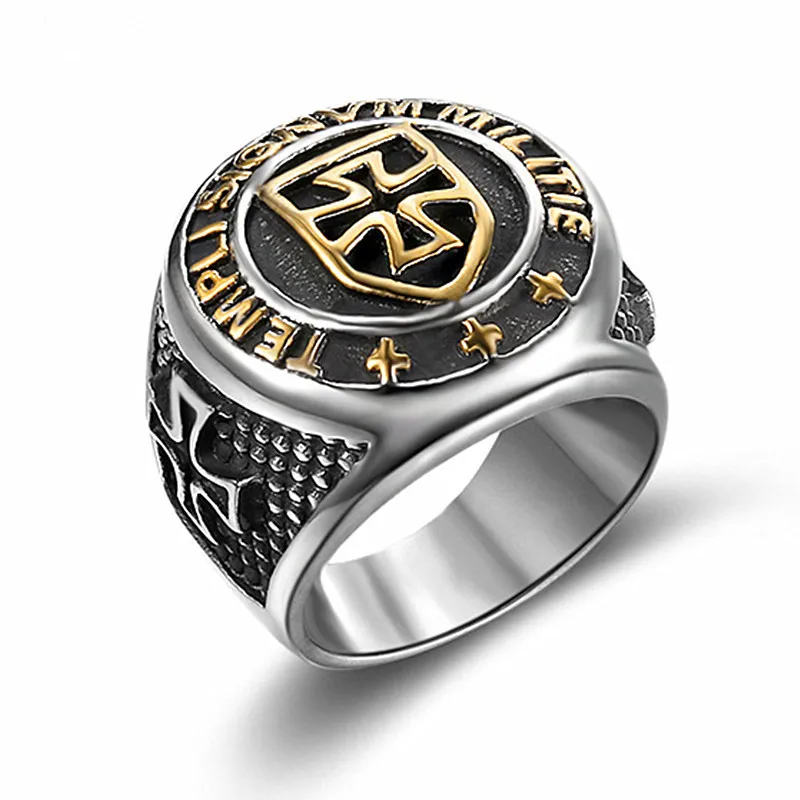 Кольцо с железным крестом Нержавеющая сталь Винтаж панк щит кольцо солдат
