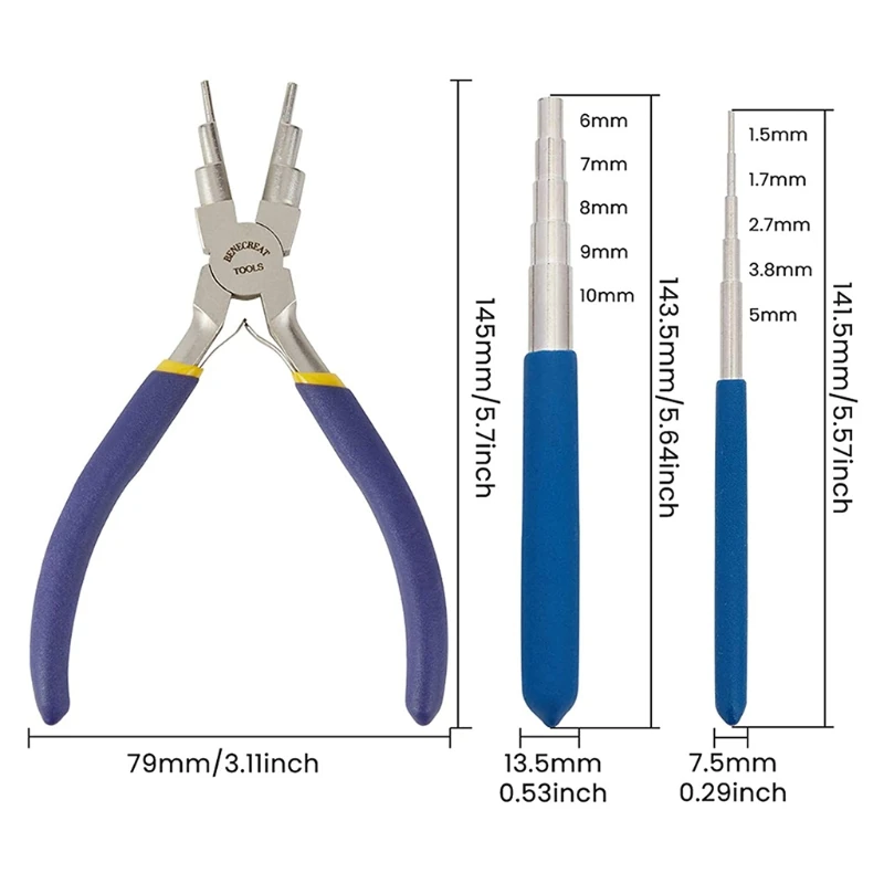 

Wire Looping Tool Set with 2Pcs Wire Looping Mandrels+1Pc 6 in 1 Bail Making Plier for DIY Jewelry Crafts Making Project