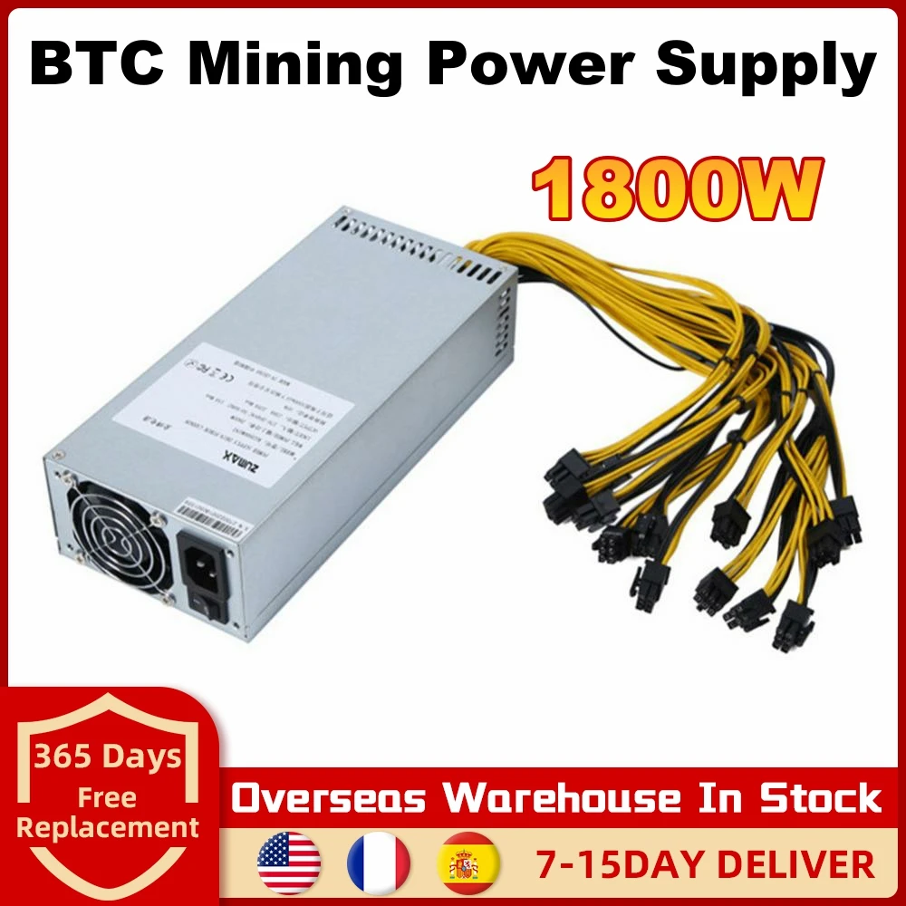 

Блок питания для майнинга 1800 Вт PC BTC 2U 180-240 в активный PFC бесшумный игровой настольный компьютер адаптер ower с 6-контактным кабелем