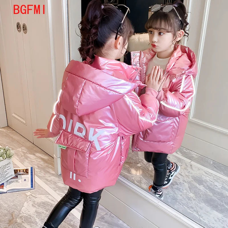 

5-13 Y Fashion Shiny side Children cotton Jacket for Girls Warm Parka Thicken Outerwear Winter Clothes Girl Silk floss Snowsuit