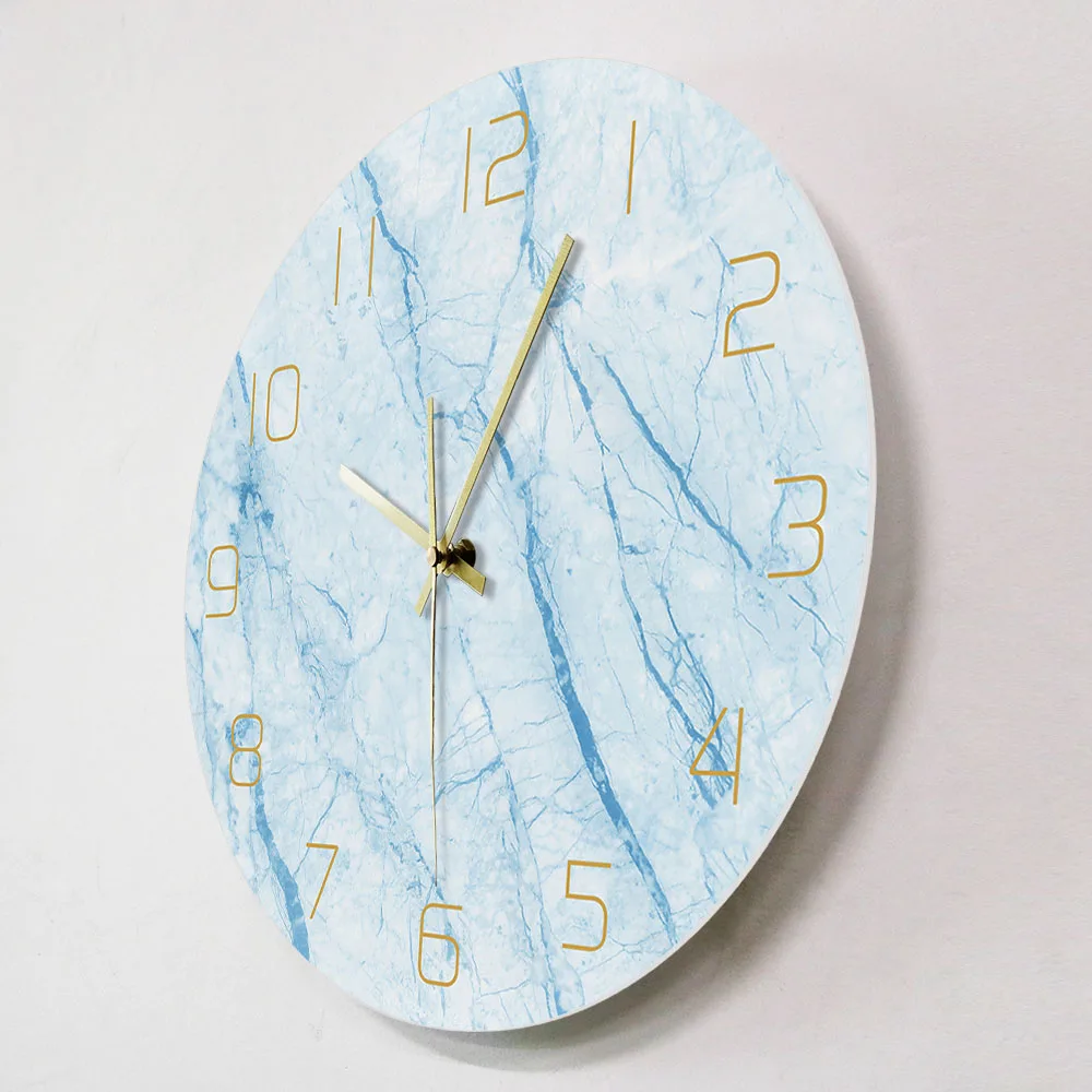 Скандинавские мраморные настенные часы с принтом синие для домашнего декора