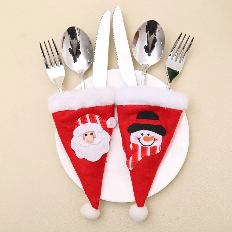 

6 pieces of New Year home decorations Christmas knife and fork set family Navidad Christmas decorations tableware bottle cap hat